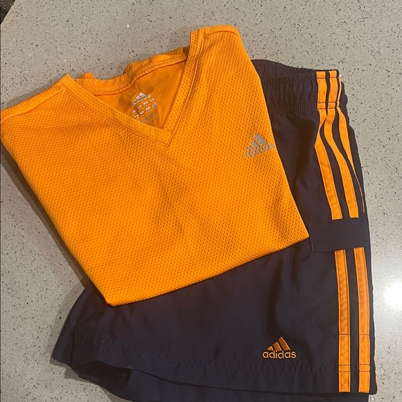 adidas Orange and Navy Athletic Shorts and Matching Top - Picture 1 of 7